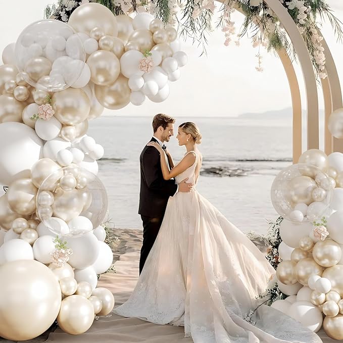 Pearl White Balloons, 60Pcs 12Inch Double Stuffed White Clear Balloons for Wedding Bridal Shower Baby Shower Engagement Birthday Party Decorations