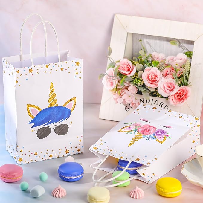Crtiin 24 Pcs Unicorn Party Favor Bags for Birthday Party Supplies, Unicorn Gift Bag Goody Treat Candy Bags for Valentines Day Baby Shower Birthday Carnival Festivals Decorations