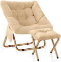 Kasunpul Comfy Saucer Chair, Foldable Living Room Chairs, Soft Faux Fur Lounge Chair for Bedroom, Reading Chairs for Adults, Teens, X-Large (Beige)