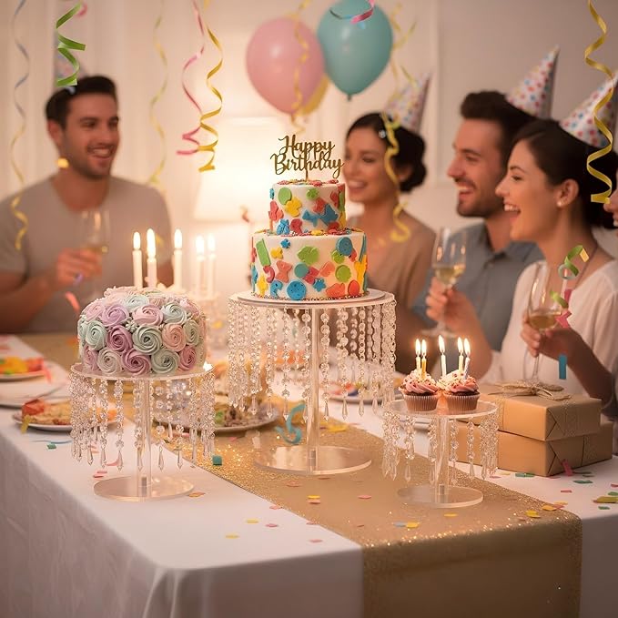 Crystal Cake Stand for Party, Clear Acrylic Cake Stand Sets for Dessert Table, 3Pcs Round Cake and Cupcake Stand for Wedding Birthday Party Event Decorations