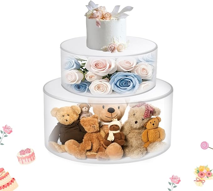 2Pcs Acrylic Cake Display Stand 6'' 10'' Round 2 Tier Clear Cylinder Cake Box for Wedding Birthday Party Decor (6 / 10 Inch)