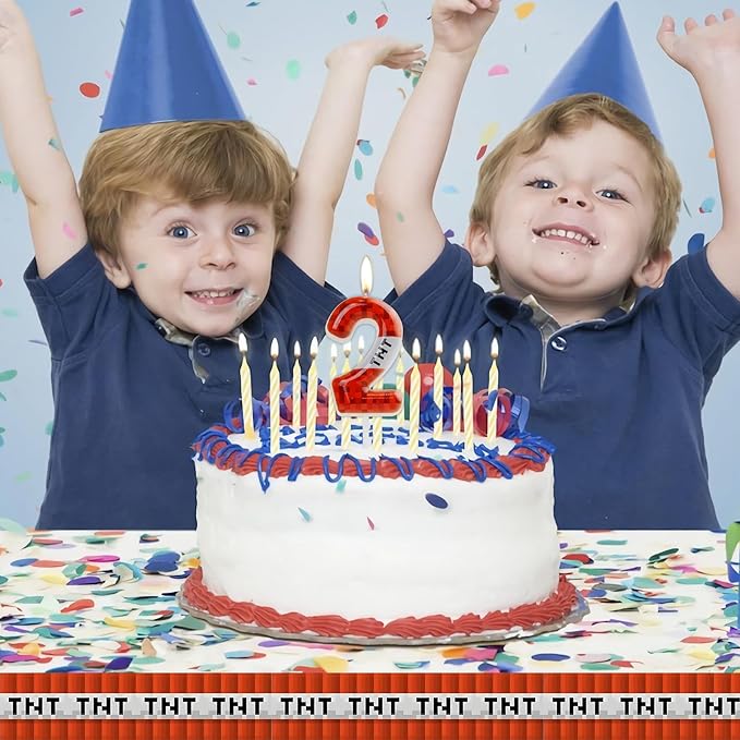 TNT Themed Birthday Candles for Boys Girls, Craft Pixels Cake Topper,Number 4 TNT Cake Toppers，Pixel Birthday Cake Candle,Kids Themed Birthday Party Supplies(Number 4)