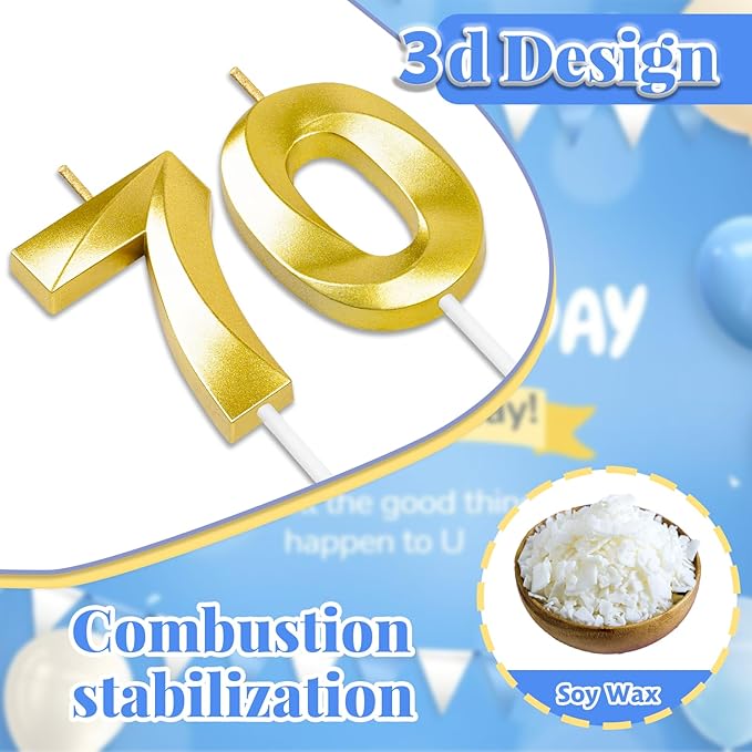 70th Birthday Candles for Cake,Birthday Decorations for Him Her,Number Candles for Cake Toppers Party Anniversary