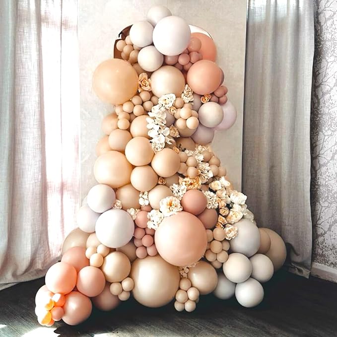Awenztech 110pcs Nude Balloon Arch Garland Kit, 18 12 10 5 inch Apricot Balloons Different Sizes for Birthday Party Decorations
