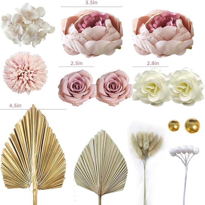 32 PCS Boho Cake Topper Flower Palm Leaves Cake Decorations for Bohemian Wedding Baby Shower Birthday Party Supplies (Boho)