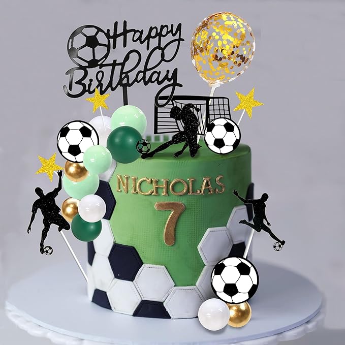 32 PCS Soccer Cake Topper Decorations Soccer Ball Player Cake Decorations for Football Theme Birthday Supplies (Soccer)