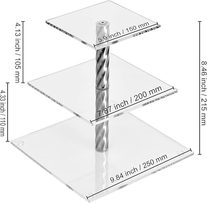 AMT Acrylic Cupcake Stand | Clear Acrylic Cupcake Stand for 28 Cupcakes | 3 Tiers Cupcake Stand | Perfect for a Wedding Shower, Birthday Party, Baby Shower. (1 pc/Box) (Square - 3 Tiers)