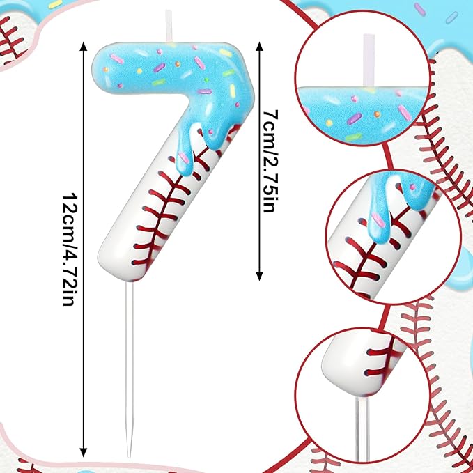 Conelist Ice Cream Drip Baseball Birthday Candle Number 7, Baseball Ice Cream Drip Birthday Cake Topper Candle Number 7 for Cake Sport Teams Theme Anniversary Celebration Party Decoration Favor Supply
