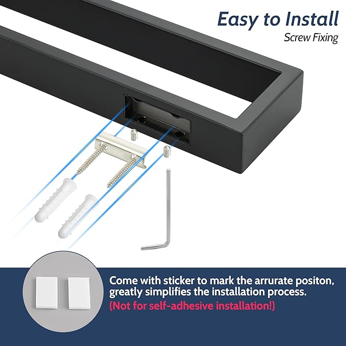 Sayayo Matte Black Towel Bar for Bathroom, 8 Inch Hand Towel Holder Wall Mount Square Towel Ring SUS304 Stainless Steel Towel Rack