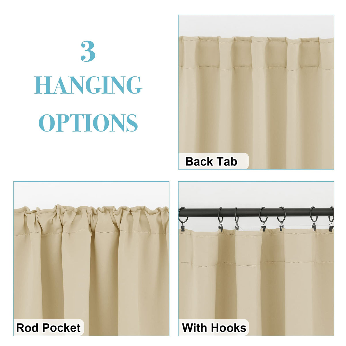 Blackout Curtains 63 inches Long for Bedroom (2 Count)