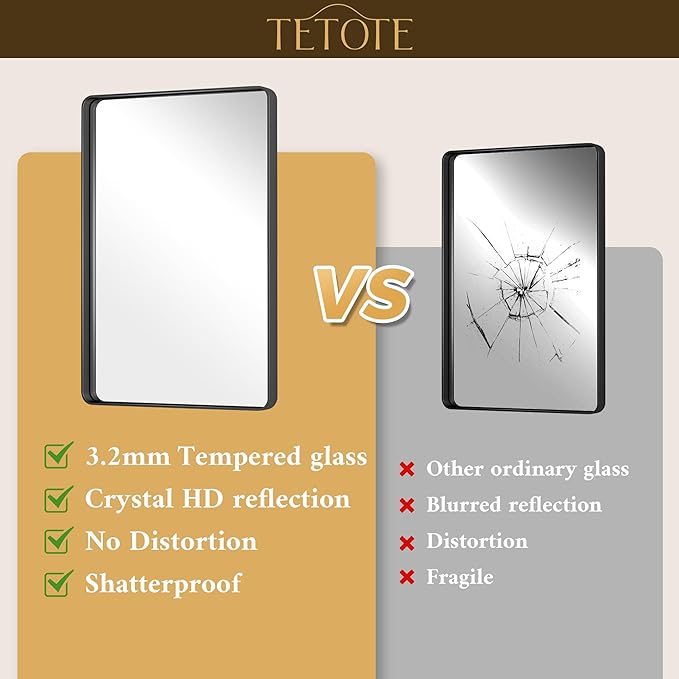 TETOTE Black Vanity Mirror 30 x 36 Inch Matte Metal Black Frame Mirror for Wall, Tempered Glass, Modern Farmhouse Wall Mounted Mirror for Decorative(Horizontal/Vertical)