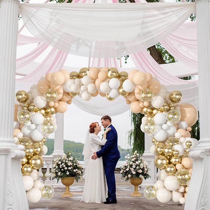 163pcs Neutral Balloon Garland Arch Kit in Sand White, Apricot, Nude & Metallic Gold Confetti Balloons for Boho Weddings, Baby Showers, Birthdays