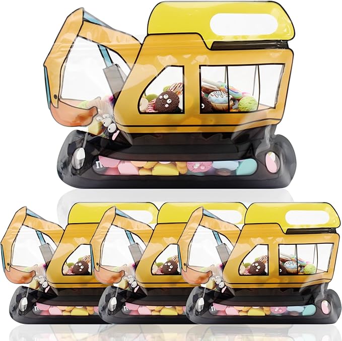 30 Pack Goodie Gift Bags Cartoon Excavator Car Candy Treat Bag Small Plastic Ziplock Seal Bags with Handle Resealable Packaging For Food Storage Birthday Baby Shower Party Favor(Excavator)