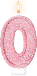 Cute Number 0 Birthday Candle, Glitter Pink Number Candles, Birthday Cake Topper Decoration, Party Supplies Anniversary Celebrations