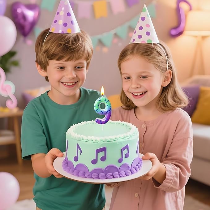 Number 9 Birthday Candle for Cake – Purple Green Gradient Number Candle with Mystic Rune Pattern, Decorative Cake Topper for Anniversary & Celebration
