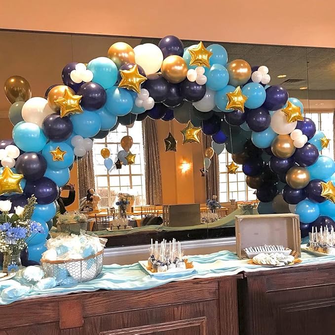 Twinkle Twinkle Little Star Party Decorations,127Pcs Navy Blue White Gold Balloon Garland Arch Kit,Moon and Star Foil Balloons Baby Shower Gender Reveal Birthday Ramadan Eid Mubarak Party Decorations