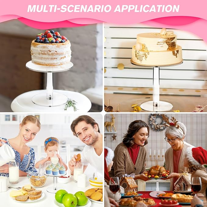 WILLSIN Acrylic Cake Stand, Round Cake Stands for Dessert Table, Clear Cupcake Stand for Birthday Party, Pastry Candy Pizza Display Riser for Wedding Event (Medium)