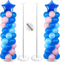 Seematn 2 Sets Pastel Blue and Pink Balloon Column Stand Kit with 2 Cartoon Star Balloons 105 Latex Balloons, Adjustable Balloon Stands for Hawaii Gender Reveal Baby shower Birthday Decor(Classic)