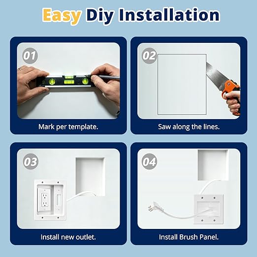 in Wall Cable Management Kit, TV Cable Hider Wall Kit, Hide Messy Wires, Recessed Outlet Box with 9.8FT Cord for Wall Mount TV, Home Theater, Cords Organizer, Living Room, Family Room, Office