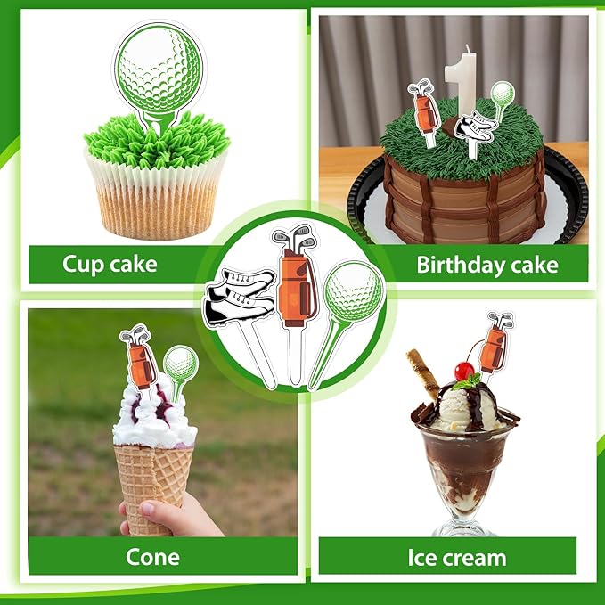 Golf Theme Cupcake Toppers Golf Shoe Cupcake Picks Golf Bag Toothpicks Golf Ball Birthday Cake Decorations for Baby Shower Party Favors Supplies (48 Pcs)