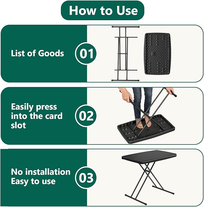 Folding Table 30 Inch -2Pack, Small Desk Adjustable Height TV Tray for Laptop, Couch, Camping - Heavy Duty Utility Foldable Table for Small Spaces, No Assembly Required, Black Granite