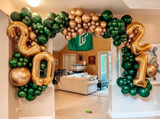 Green and Gold Balloons, 50pcs 12 inch Green Gold Confetti Balloons with Gold Ribbons for Bridal Shower Christmas Birthday St. Patrick's Day Theme Party Decorations