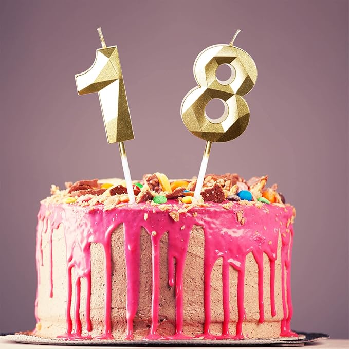 Number 18 Candles,18th Birthday Candles,Gold Happy Birthday Candle for Cake,3D Design Cake Topper Decorations for Boy Men Pet Birthday Party Wedding Anniversary Celebration Supplies