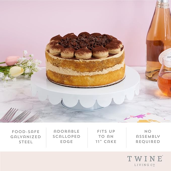 Twine White Stainless Steel Cake Stand, Set of 1, Cupcake Stand, Home Decor, Food Service, Dessert Accessory, 11-Inch Diameter, White