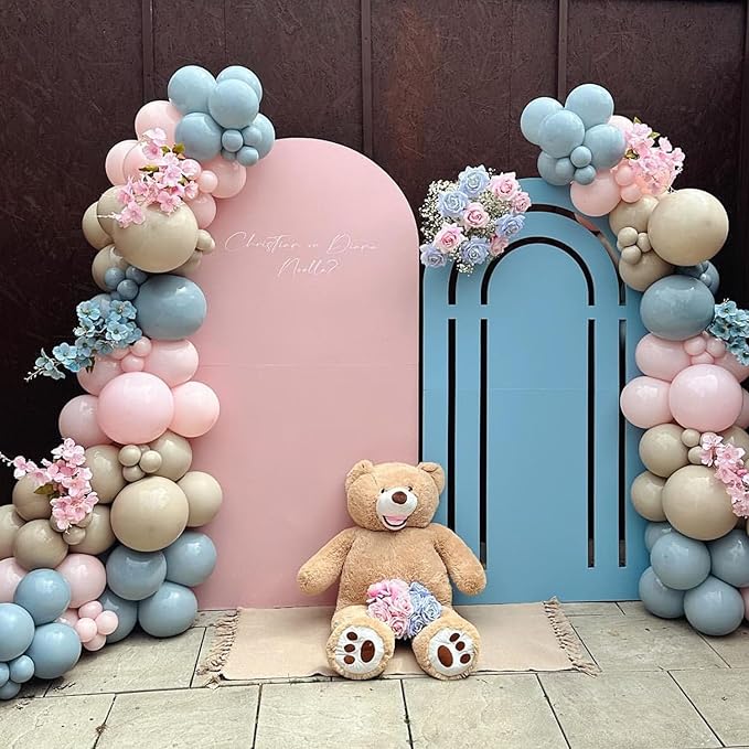 Gender Reveal Balloon Arch Garland Kit, 140Pcs Dusty Pink Misty Blue White Sand Nude Balloons for Boho Neutral Baby Shower Boy or Girl Gender Reveal Birthday Bear Theme Party Decorations