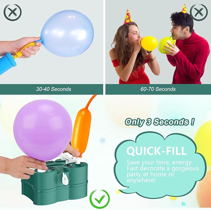 IDAODAN Electric Balloon Pump, Portable Electric Balloon Blower Machine Balloon Air Pump Dual Nozzle Rose Red 110V 600W Balloon Inflator for Party Decorations