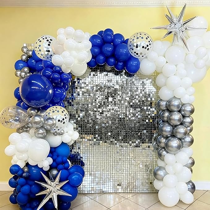 60pcs Blue and Silver Balloons, 12 Inch Royal Blue White Silver Confetti Balloons for Birthday, Baby Shower, Graduation Class of 2026, Father’s Day Party Decorations