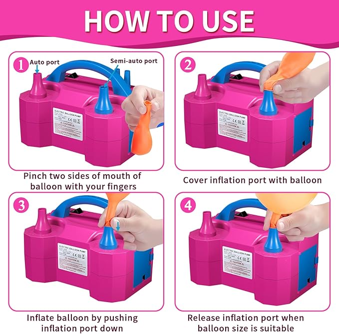 SINBEE Balloon Pump Electric Party Decorations - Electric Balloon Pump for Balloon Arch Kit, Portable Dual Nozzle Balloon Inflator