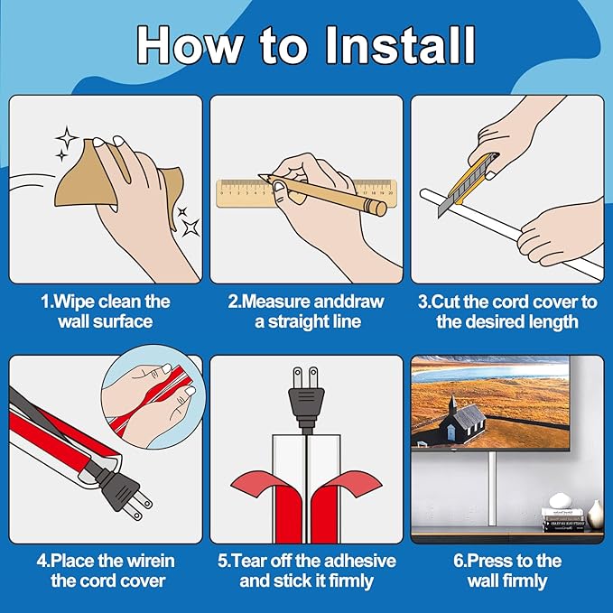 UOMTFAI Wall Cord Hider 78 Inch - Self-Adhesive Wire Cover Raceway for Walls, Flexible PVC Cable Concealer for Home and Office, W0.59 H0.39in - White