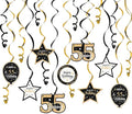 Happy 55th Birthday Black & Gold Glitter Swirls Streamers Party Decorations - 15 Pcs 55th Birthday Hanging Swirls Streamers Kit,Perfect for 55th Bday Party Sign.