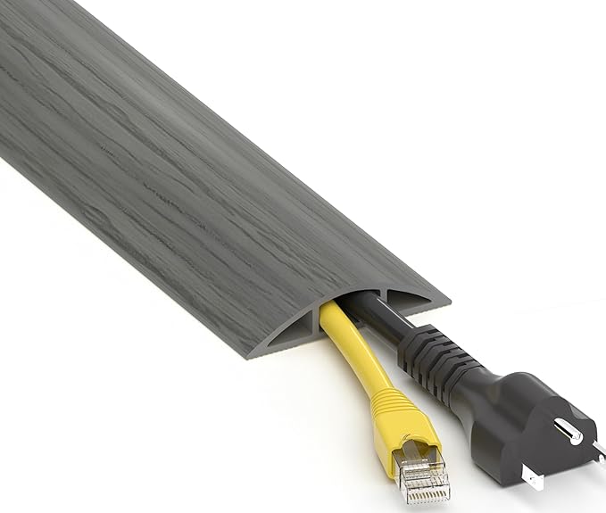 Floor Cord Cover 4ft, Cord Hider Floor Hide Extension Cords, PVC Cable Management Cover, Cable Protector Cord Cavity W0.6in x H0.32in Grey Wood
