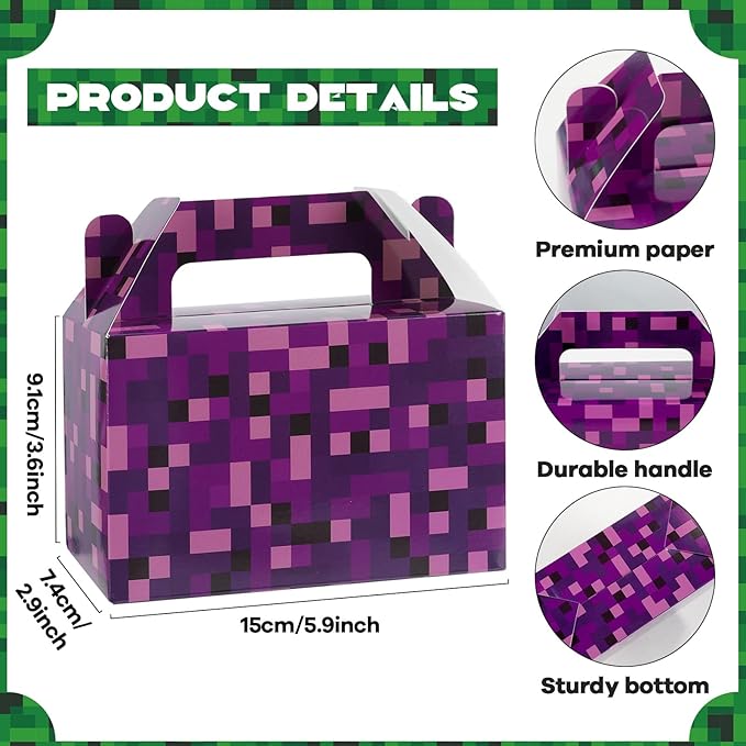 MinFyberd Pixel Party Favors Gift Boxes Video Game Themed Paper Goodie Candy Boxes Pixel Video Game Party Supplies for Boys Girls Gamer Pixelated Birthday Baby Shower Decoration Supplies 24pcs