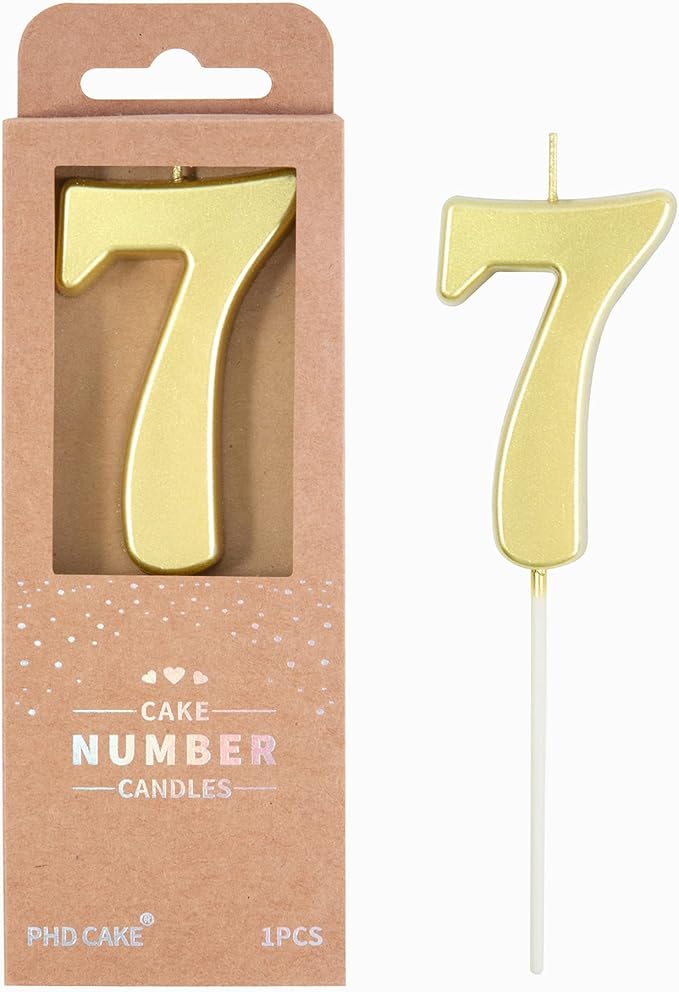 PHD CAKE 2.76 Inch Modern Gold 7 Number Birthday Candles, Gold Number Candles, Cake Number Candles, Party Celebration