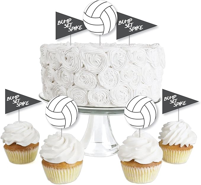 Big Dot of Happiness Bump, Set, Spike - Volleyball - Dessert Cupcake Toppers - Baby Shower, Birthday Party Clear Treat Picks - Set of 24
