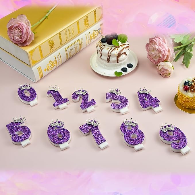 Birthday Number Candles,Purple Crown Birthday Candles for Cake,Glitter Number 1 Candle Cake Topper with Sequins for Anniversary Celebrations Supplies (Number 1)