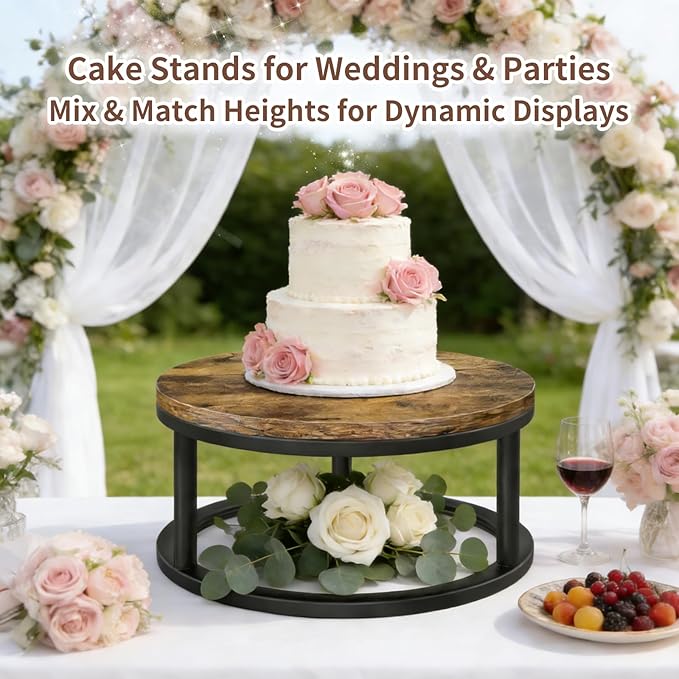 Cake Stand, 1 Pack Round Cupcake Stand Wood Grain Finish Serving Tray Cake Stands for Party Wedding Birthday