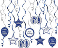 Happy 60th Birthday Blue & Silver Glitter Swirls Streamers Party Decorations - 15 Pcs 60th Birthday Hanging Swirls Streamers Kit,Cheers to Sixty Years Old Bday Party Sign.