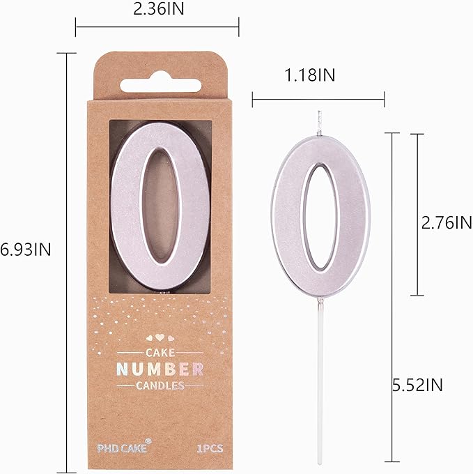 PHD CAKE 2.76 Inch Modern Rose Gold 0 Birthday Candle, Cake Number Candles for Party Celebration