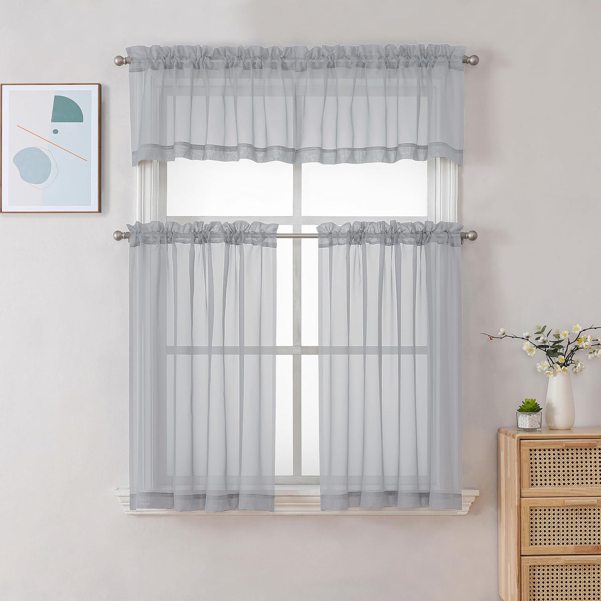 Light Grey Sheer Curtains 30 inch Length 2 Panels (2 Count)