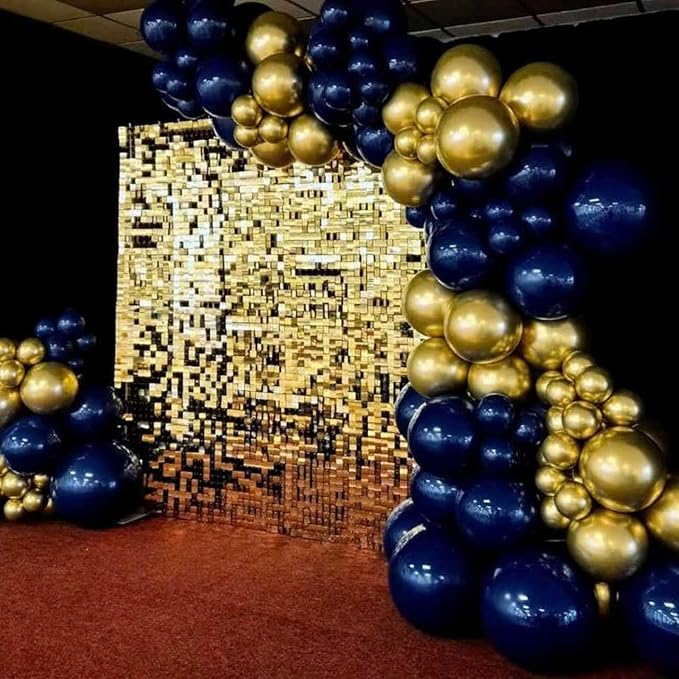 Blue and Gold Balloon Arch Kit, ADOINBY 144Pcs Navy Blue Metallic Gold Latex Balloon Garland kit, 18 12 10 5 Inch Different Size Balloons for Graduation Birthday Anniversary Party Decorations