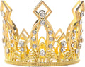 Mini Crown Cake Topper Princess and Prince Crystal Headpiece Tiara Rhinestone Crown Cake Decoration for Wedding Birthday Baby Shower Party Favors (Golden)