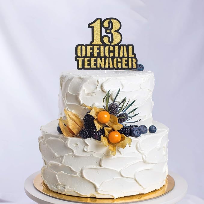 OFFICIAL TEENAGER 13 Birthday Cake Topper - Video Game Boy's 13th Birthday Gold Glitter Cake Supplies - Thirteen Years Old Birthday Party Decoration