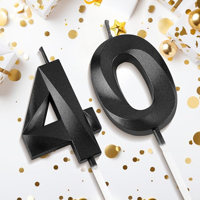 Number 40 Birthday Candles, 1.96 Inch Happy Birthday Cake Candles Cupcakes Topper Decoration for Birthday Party Wedding Anniversary Celebration Supplies (Black)