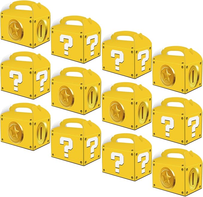 OULUN 12Pcs Super Bros Question Mark Party Candy Box, Super Brothers Question Mark Gold Coin Themed Party Candy Box