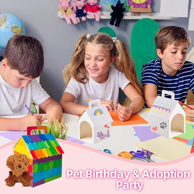ACUDUDOMA 36 Pcs Dog Party Favors Boxes with Handle, Foldable Dog House Shaped Treat Gift Boxes with Holes for Puppy Pet Adoption, Kid DIY Crafting, Birthday Back to School Party Supplies