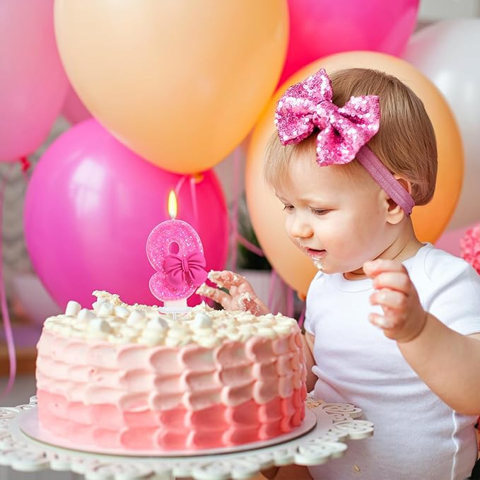 Birthday Candle for Cake, Rose Bow Number Cake Candles, 2.76 inch Number Happy Birthday Candle, Cake Topper Decoration for Birthday Party (Number 9)